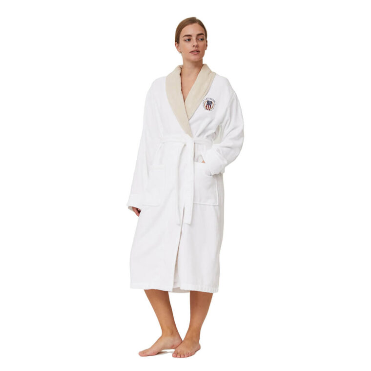 Cotton Velour Robe WHITE/BEIGE-3