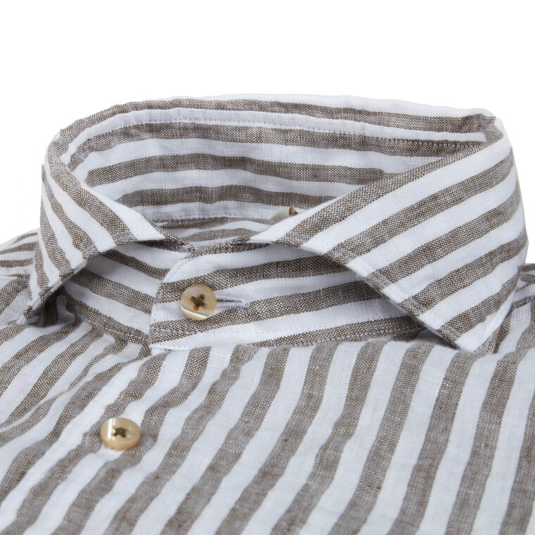 Slimline Linen Shirt White/Brown-3