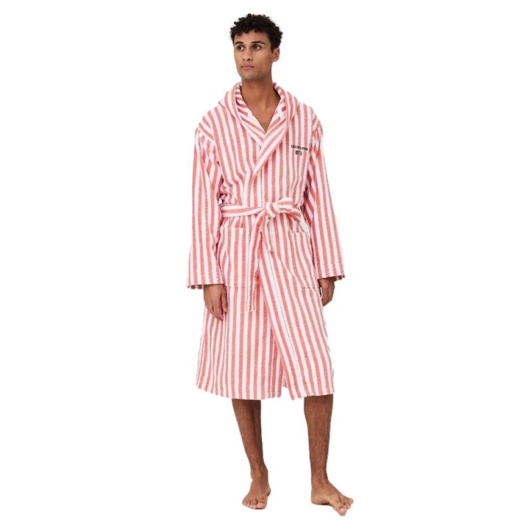 Striped Hoodie Robe Coral/White-2