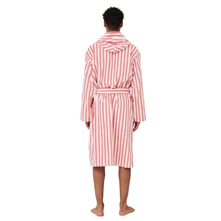 Striped Hoodie Robe Coral/White-3