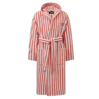 Striped Hoodie Robe Coral/White-1