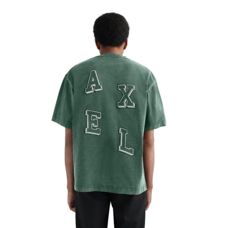 Typo Embroidered T-shirt Collage Green-3